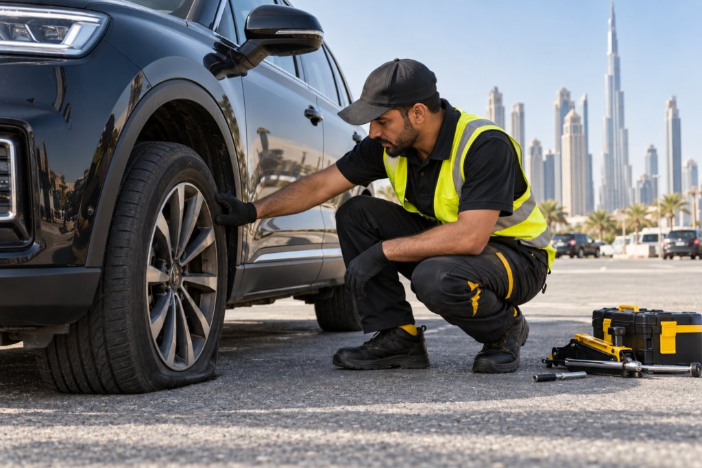 flat tyre assistance service illustration