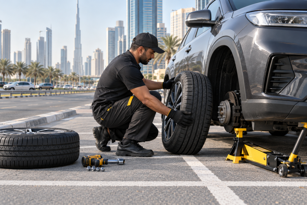 roadside tyre replacement service illustration